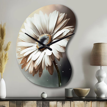 White Gerbera Flowers II - Asymmetric Metal Wall Clock